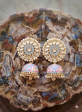 Pastel Grey Meenakari Jhumka Earrings with Kundan & Pearl Accents