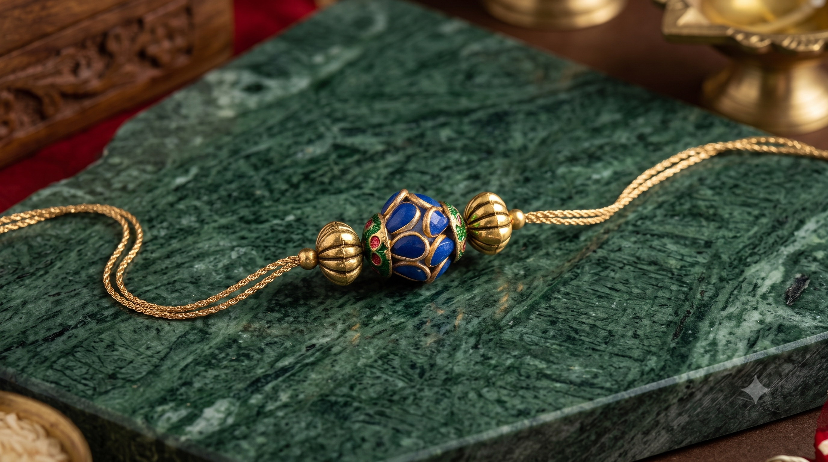 Handcrafted Meenakari Evil Eye Rakhi for Brother | Traditional Blue & Gold Festive Thread