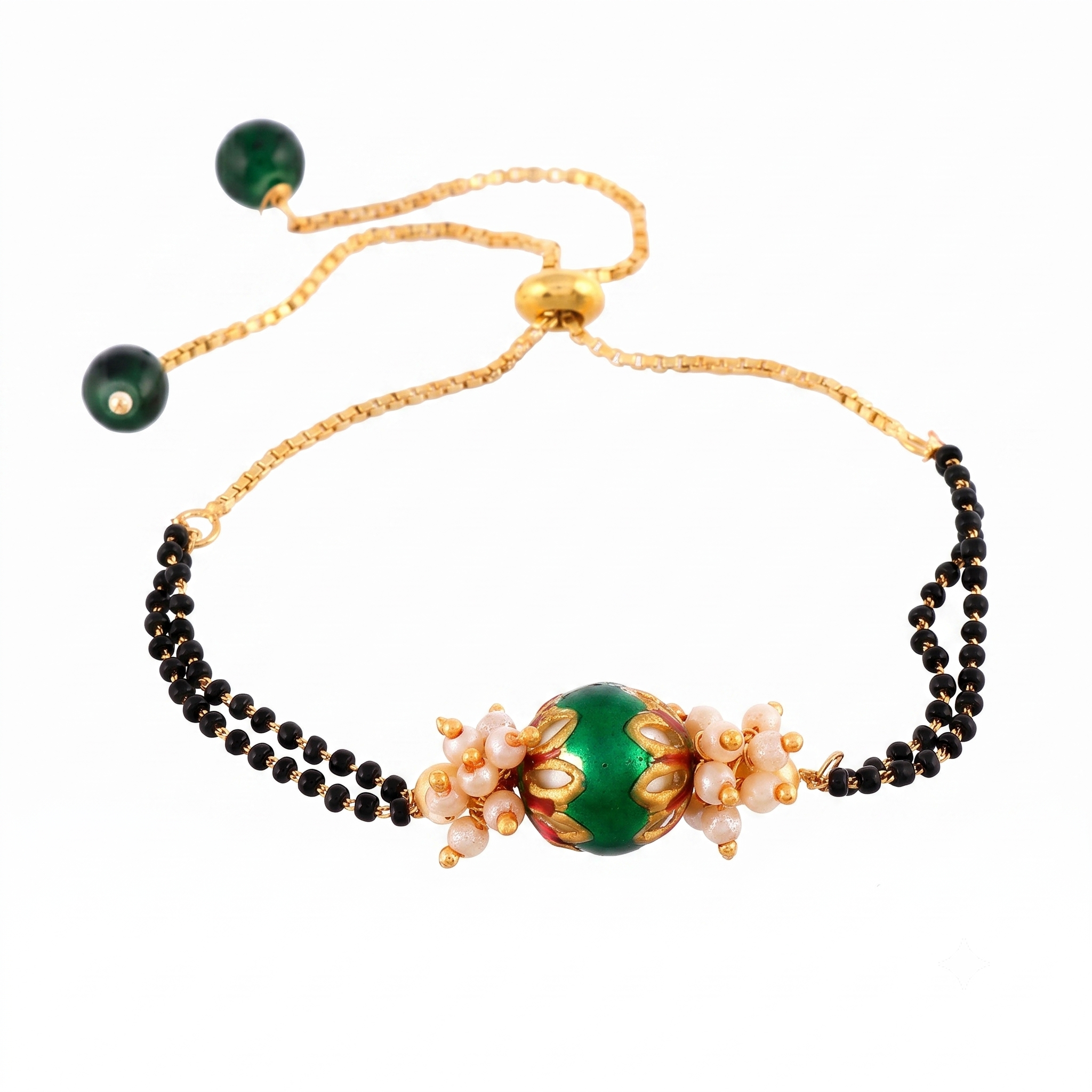 Handcrafted Rakhi and Lumba Set – Green Meenakari & Pearl Couple Rakhi (Bhaiya Bhabhi Set)
