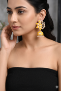 Yellow Enamel Lotus Jhumka Earrings | Traditional Indian Jewelry for Weddings