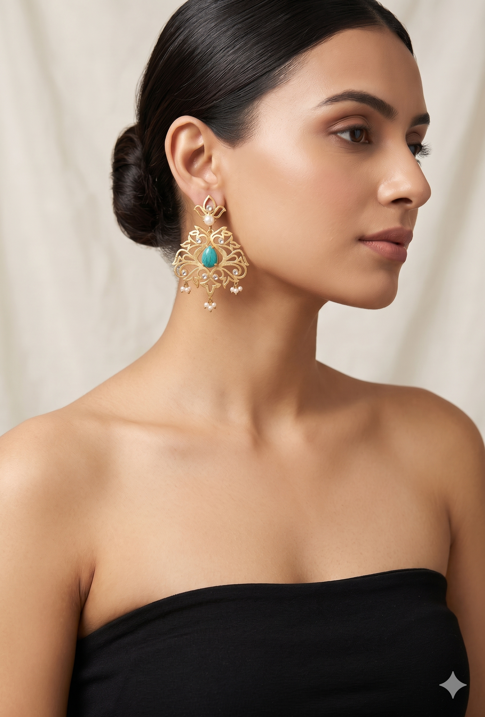 The "Heritage Bloom" Turquoise and Pearl Filigree Statement Earrings