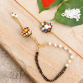 Designer Rakhi Set for Bhaiya Bhabhi – Premium Flower Thread Rakhi & Elegant Pearl Lumba Bracelet Set