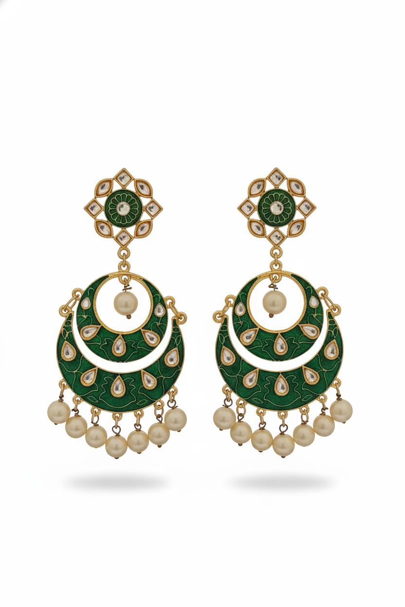 Gold Plated Kundan Jhoomar Chandbali Earrings with Pearl Drops | Long Ethnic Statement Earrings for Women | Wedding & Festive Wear