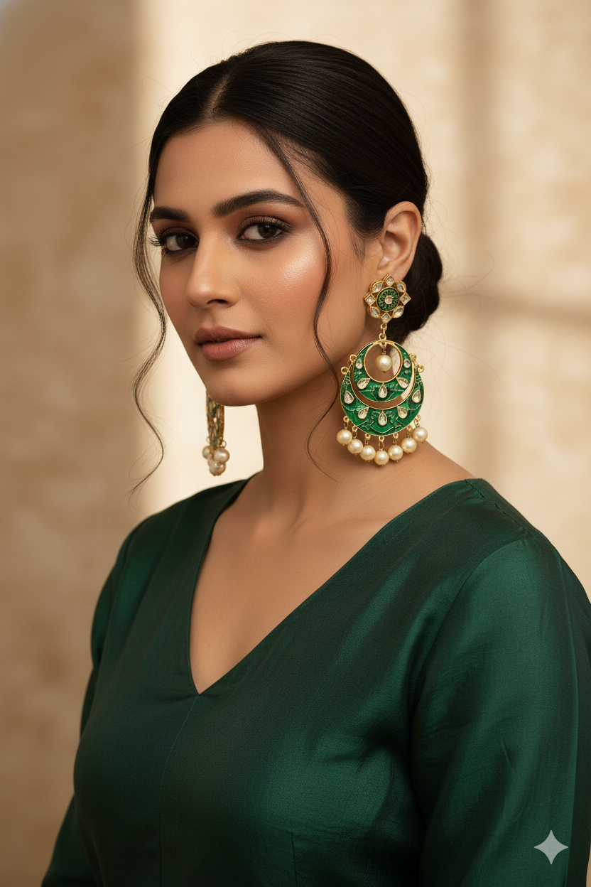 Gold Plated Kundan Jhoomar Chandbali Earrings with Pearl Drops | Long Ethnic Statement Earrings for Women | Wedding & Festive Wear