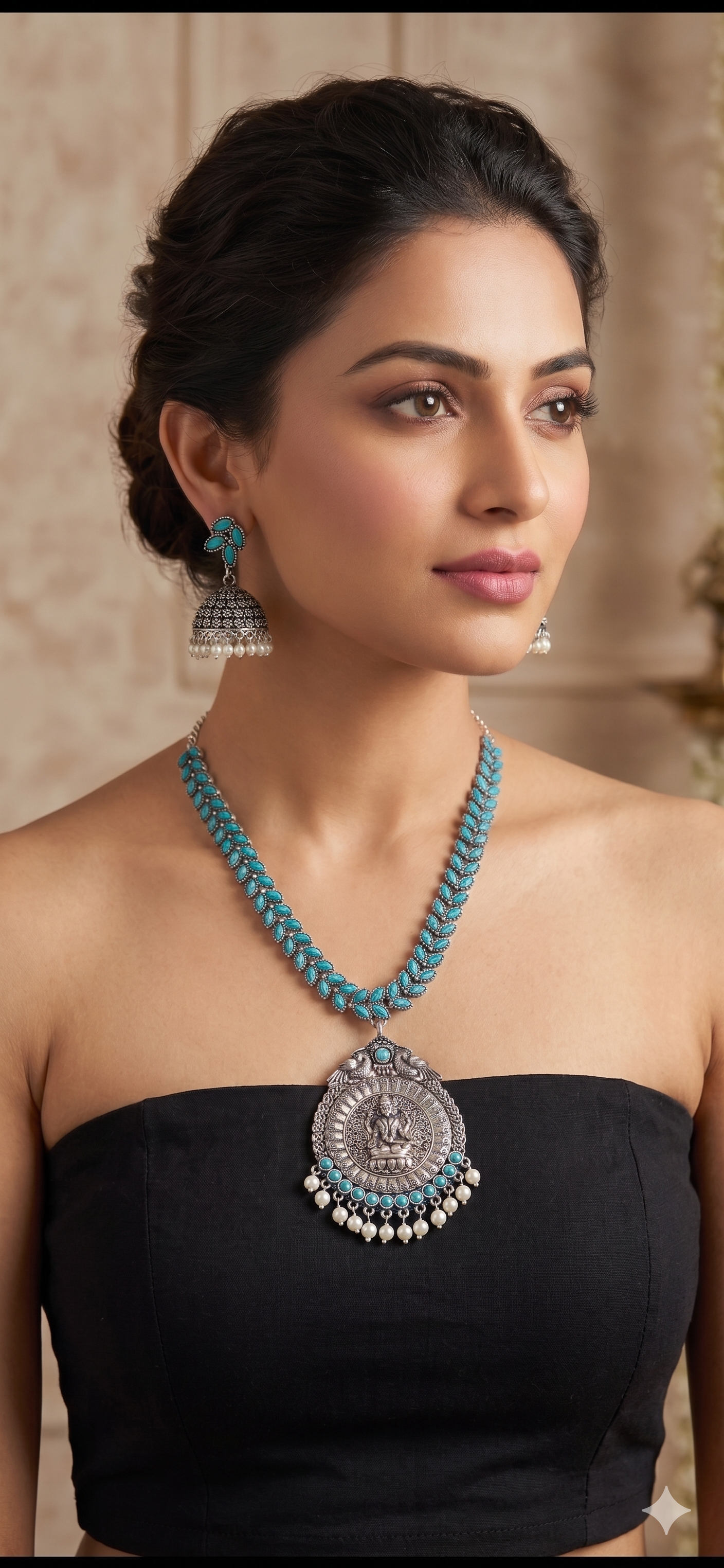Oxidized Ganesha Jewelry Set with Turquoise Accents