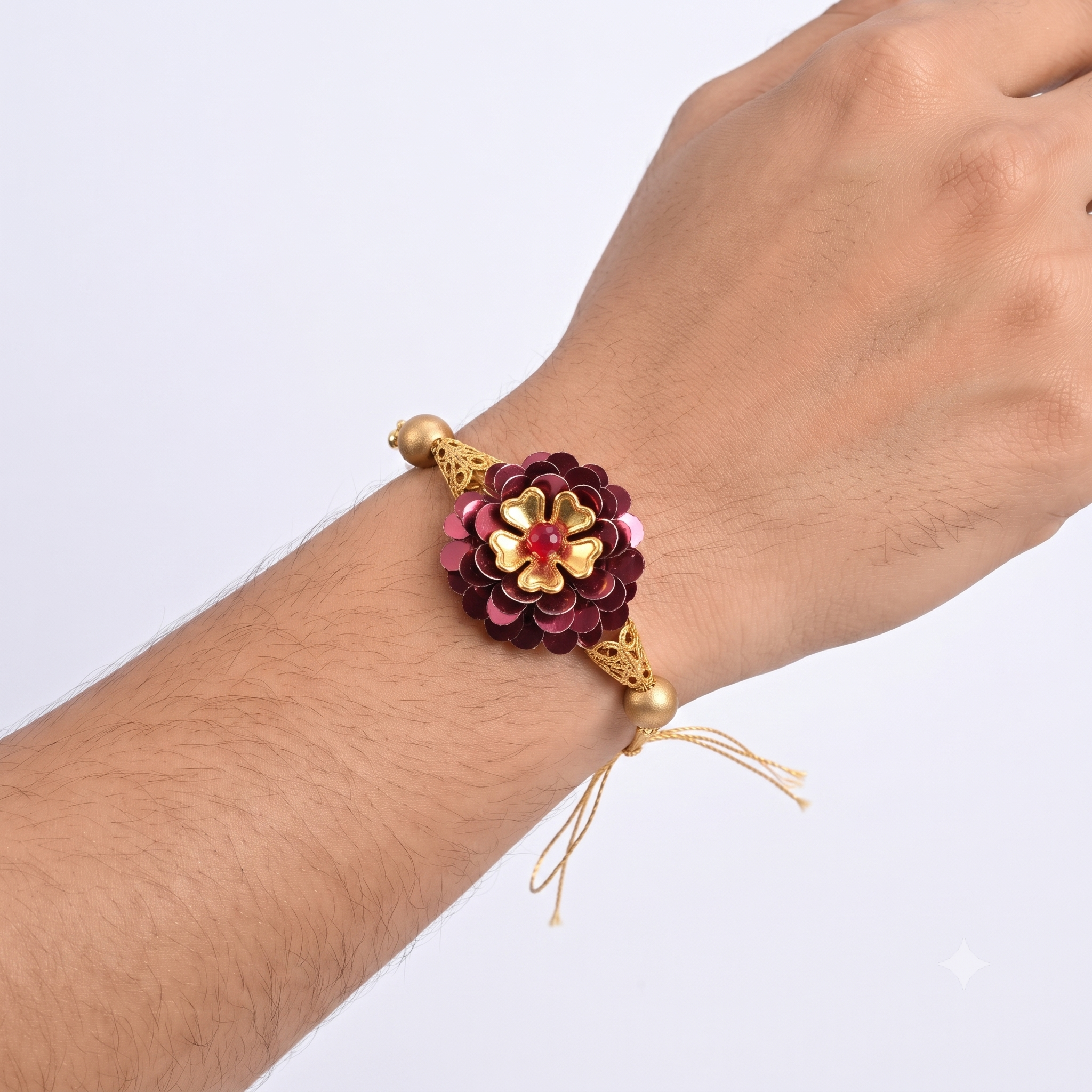 Handcrafted Maroon & Gold Floral Designer Rakhi for Brother | Premium Beaded Traditional Rakhi