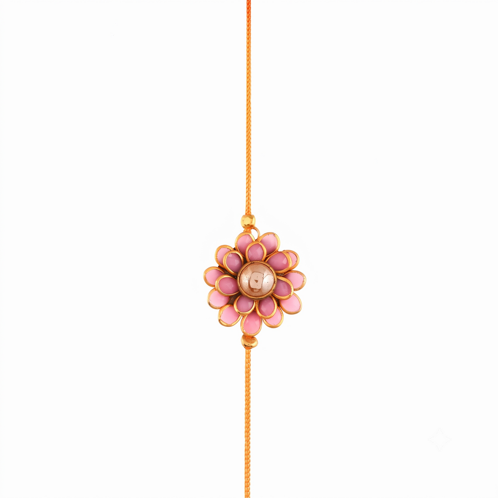 Elegant Bhaiya Bhabhi Rakhi Set - Pink Floral Thread Rakhi & Pearl Lumba Bracelet Combo