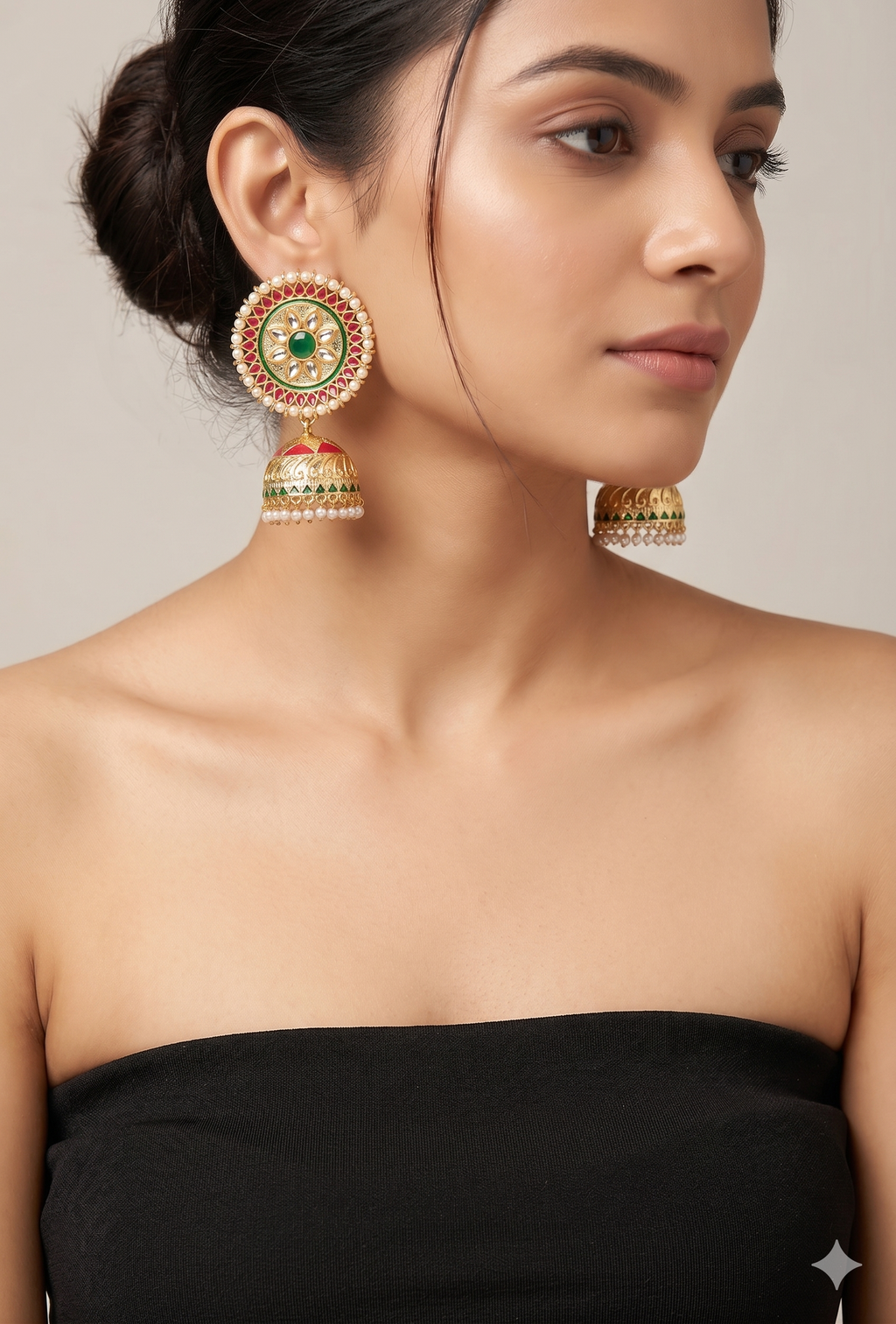 Elegant Traditional Jhumka Earrings with Kundan and Pearl Detailing