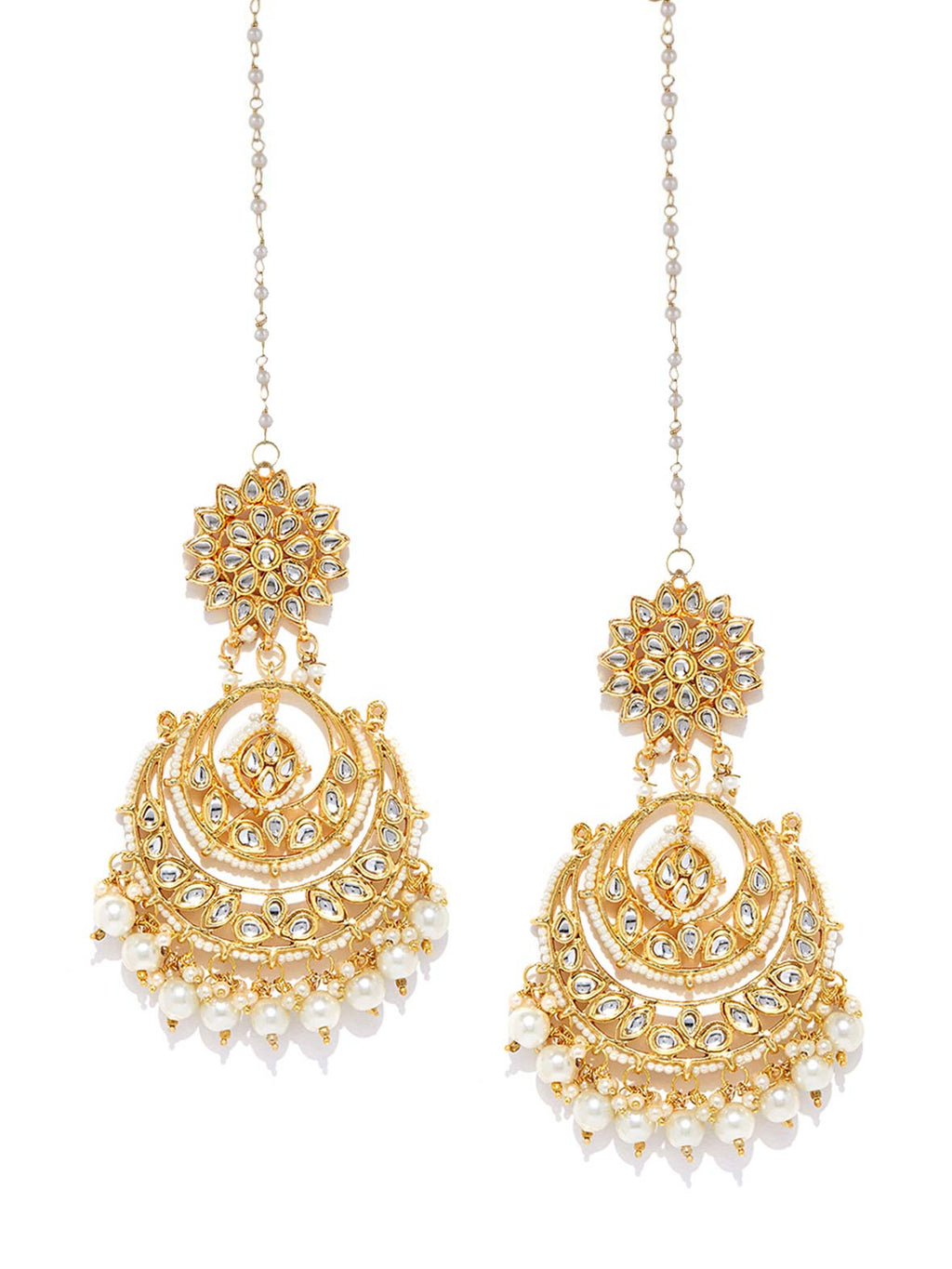Gold Plated Kundan Chandbali Earrings with Pearl Drops | Traditional Ethnic Long Earrings for Women | Wedding & Festive Wear