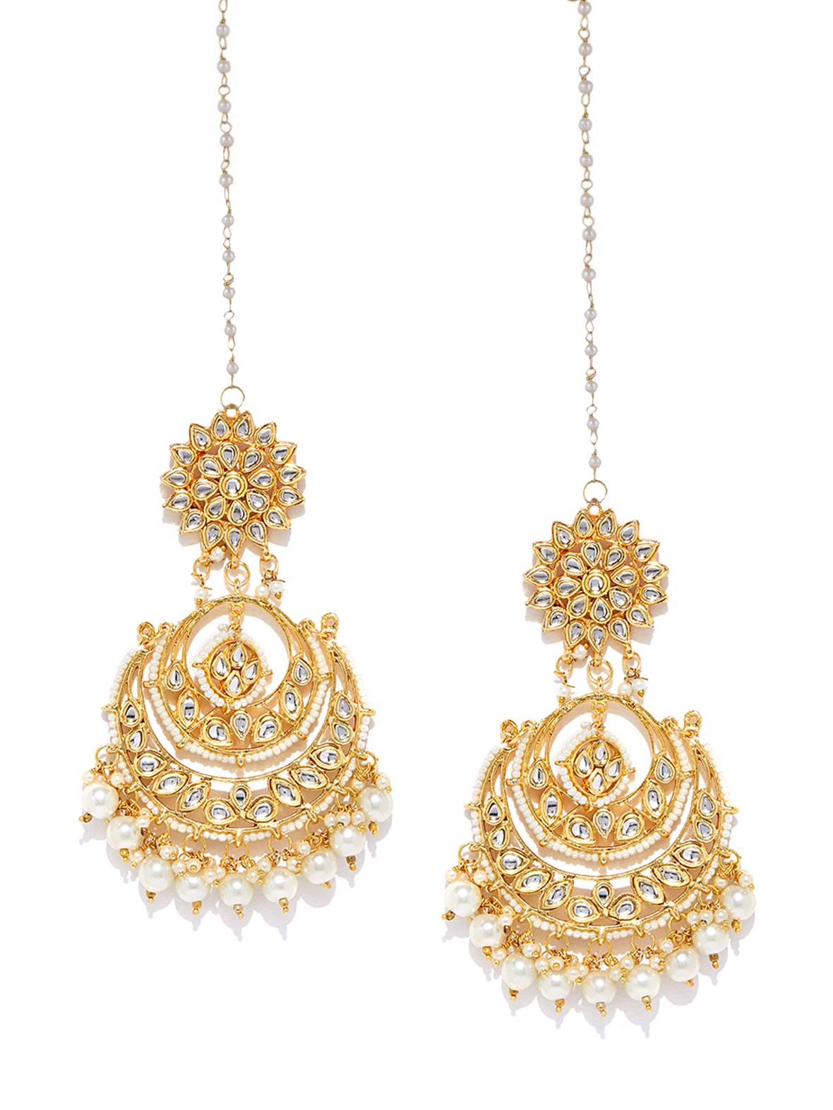 Gold Plated Kundan Chandbali Earrings with Pearl Drops | Traditional Ethnic Long Earrings for Women | Wedding & Festive Wear