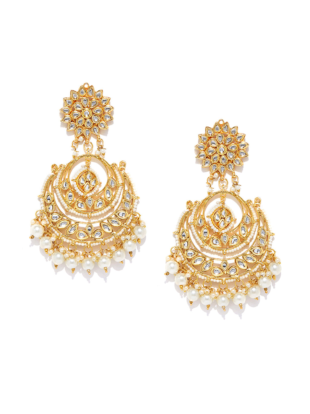 Gold Plated Kundan Chandbali Earrings with Pearl Drops | Traditional Ethnic Long Earrings for Women | Wedding & Festive Wear