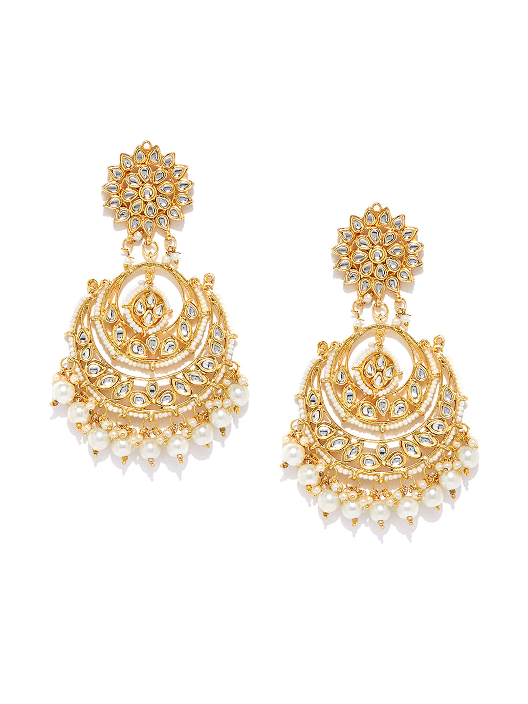 Gold Plated Kundan Chandbali Earrings with Pearl Drops | Traditional Ethnic Long Earrings for Women | Wedding & Festive Wear