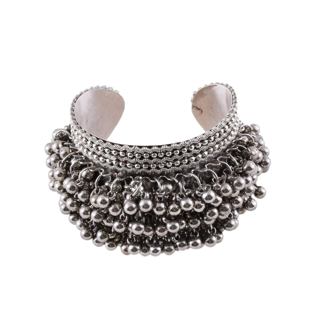 Handcrafted Oxidized Silver Ghungroo Cuff Bracelet for Women | Boho Statement Kada | Ethnic Adjustable Bangle