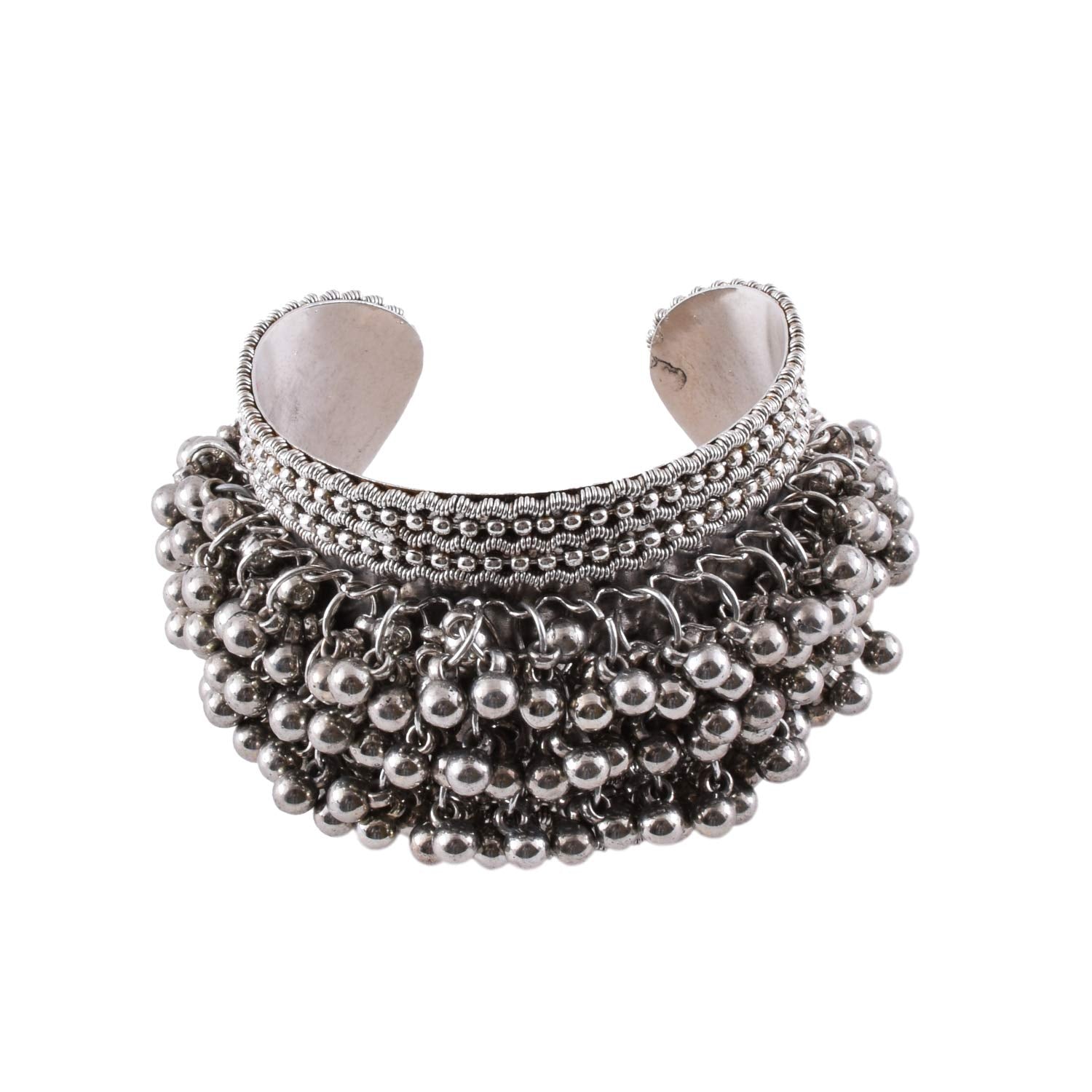Handcrafted Oxidized Silver Ghungroo Cuff Bracelet for Women | Boho Statement Kada | Ethnic Adjustable Bangle