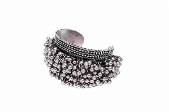 Handcrafted Oxidized Silver Ghungroo Cuff Bracelet for Women | Boho Statement Kada | Ethnic Adjustable Bangle
