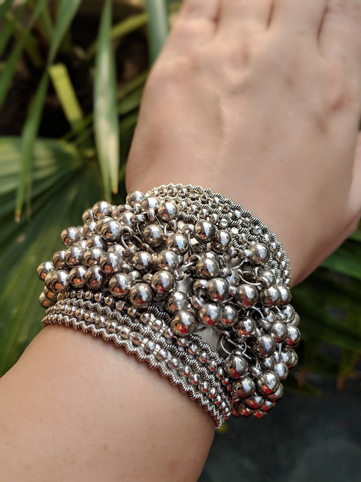 Handcrafted Oxidized Silver Ghungroo Cuff Bracelet for Women | Boho Statement Kada | Ethnic Adjustable Bangle