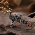 Abhaah Handcrafted Peacock Statement Ring – Oxidised Silver Tone with Carnelian Stone