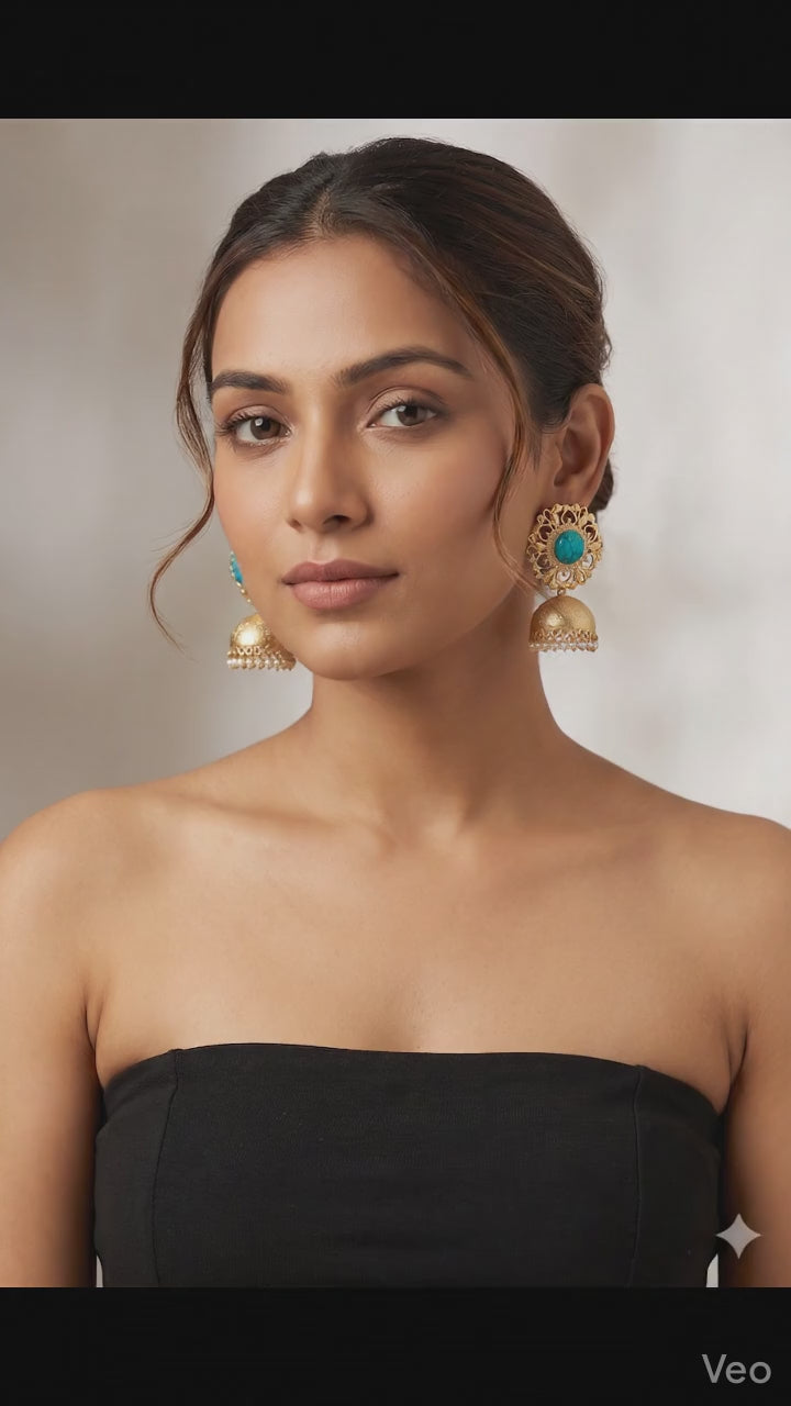 The Elegant: Antique Style Turquoise Stone Bell Earrings – Handcrafted Ethnic Jewelry