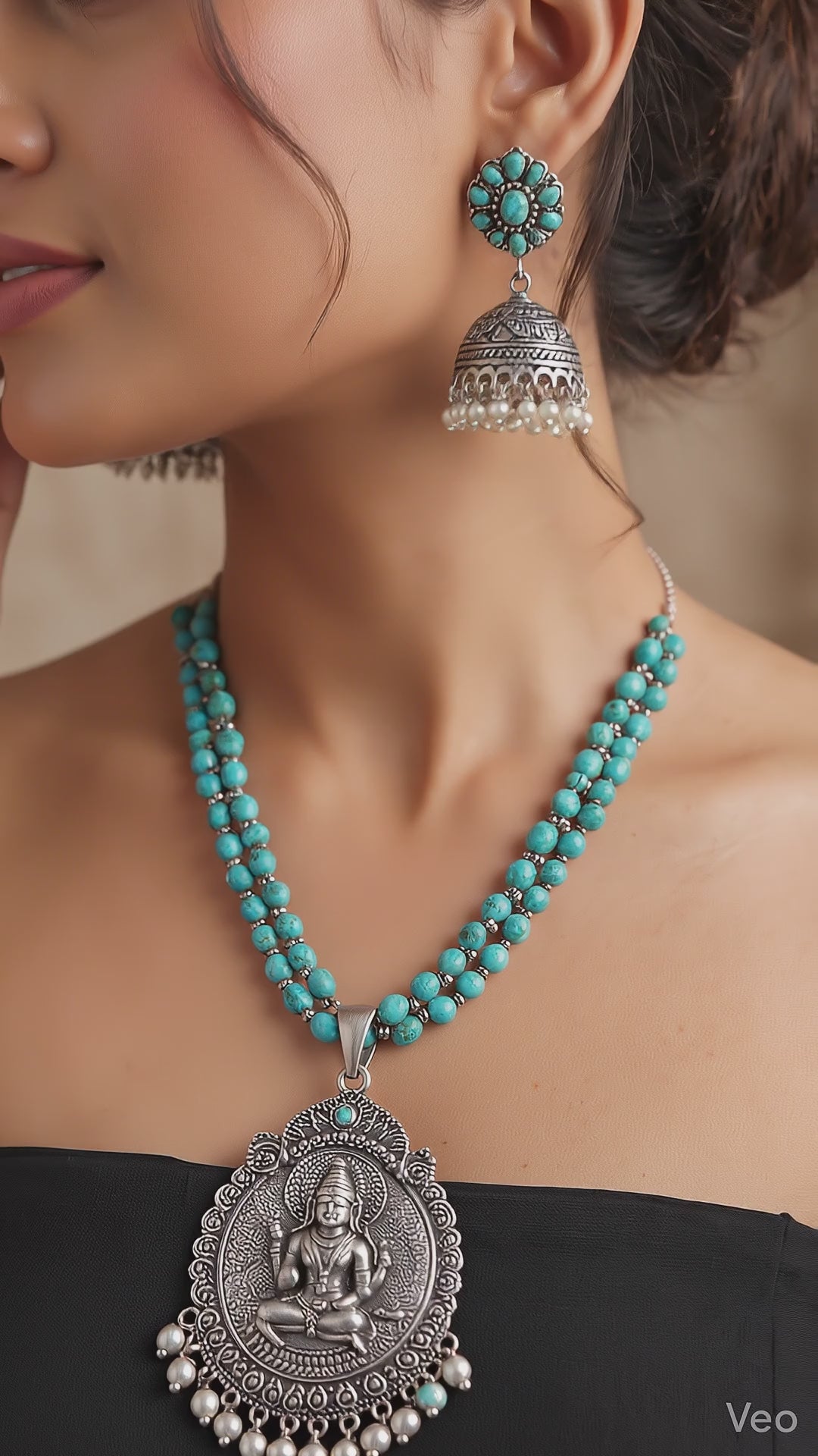 Oxidized Ganesha Jewelry Set with Turquoise Accents
