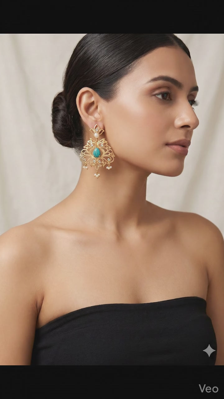 The "Heritage Bloom" Turquoise and Pearl Filigree Statement Earrings